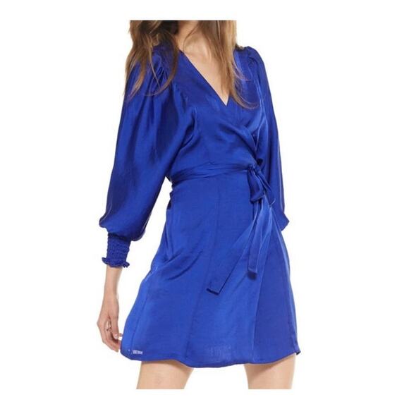 NWT MISA Georgia Mini Wrap Dress in Royal Blue Size S